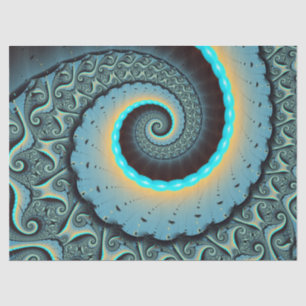 Papel De Seda Arte fractal abstracto azul turquesa naranja