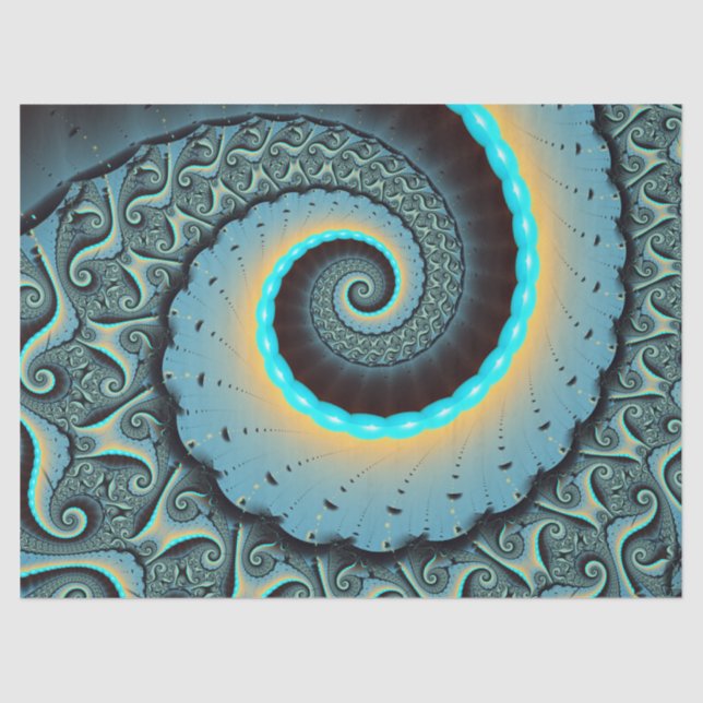 Papel De Seda Arte fractal abstracto azul turquesa naranja (Anverso)