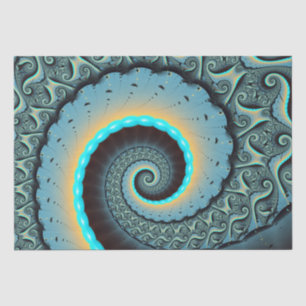 Papel De Seda Arte fractal abstracto azul turquesa naranja