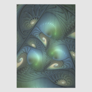 Papel De Seda Arte fractal abstracto espirales verde beige azul 