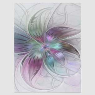 Papel De Seda Arte fractal floral moderno abstracto colorido