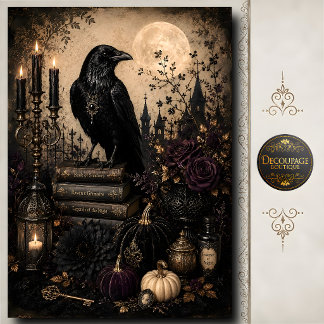 Papel De Seda Arte gótico de Halloween de bruja grimorio Luna Cu