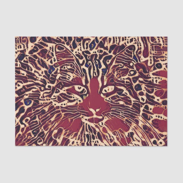 Papel De Seda Arte hippie de gato rojo marrón tribal (Anverso)
