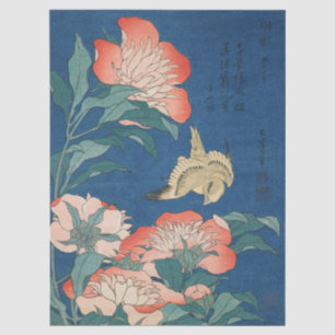 Papel De Seda Arte japonés de Hokusai Peonías y Canario