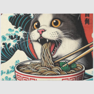 Papel De Seda Arte Japonés de Ramen de Gato Estilo Vintage