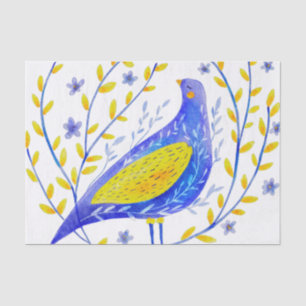 Papel De Seda Arte moderno de aves azules y amarillas en acuarel