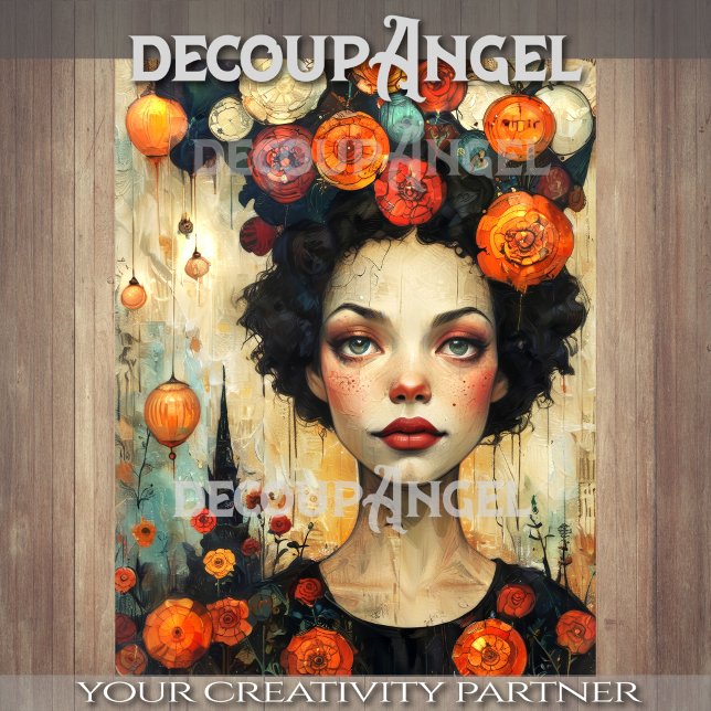 Papel De Seda Arte Moderno -Mujer y Flores- Decoupage (Subido por el creador)