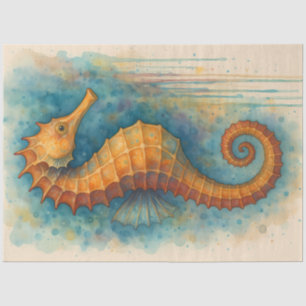 Papel De Seda Arte náutico costero de caballito de mar naranja p