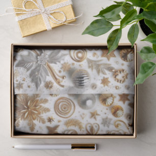 Papel De Seda Arte navideño elegante con floritura de oro y plat