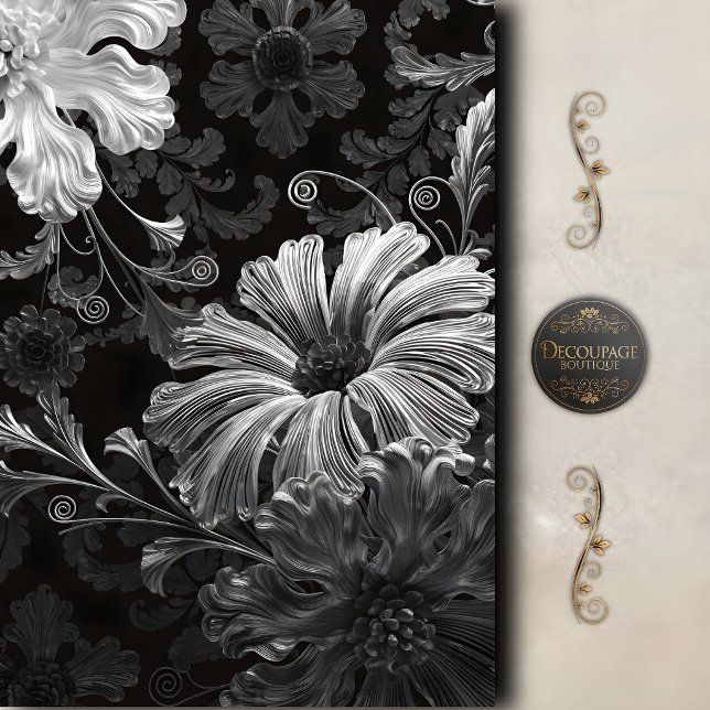 Papel De Seda Arte Nouveau Decoupage Plata Negro (Black Silver Art Nouveau Decoupage Tissue Paper)