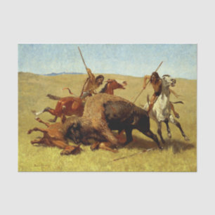 Papel De Seda Arte Occidental de Frederic Remington “Caza de Búf