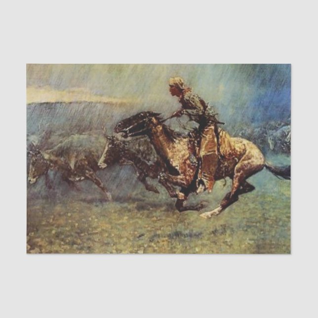 Papel De Seda Arte occidental de Frederick Remington "La estampi (Anverso)