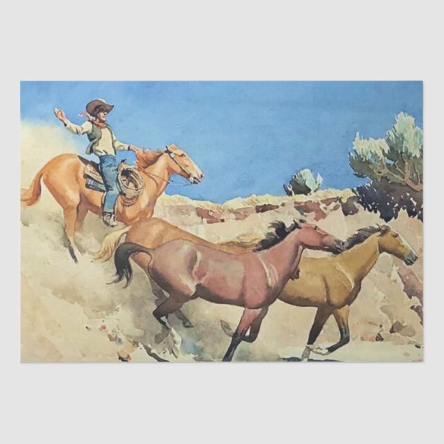Papel De Seda Arte occidental “Saddle Stock” de Maynard Dixon (Anverso)
