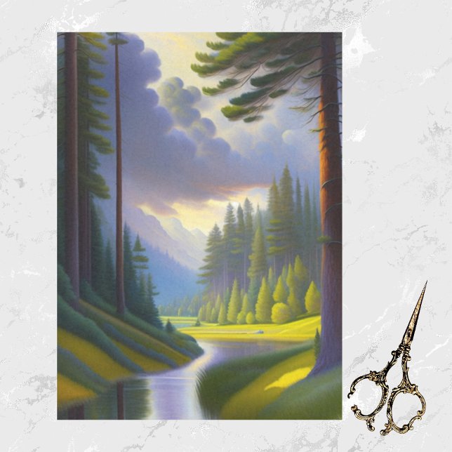 Papel De Seda Arte paisajístico de nubes de agua de árboles verd (Subido por el creador)