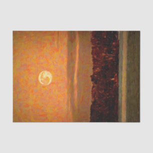 Papel De Seda Arte Pintado de Playa con Puestas de Sol Naranja b