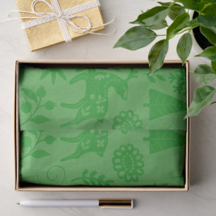 Papel De Seda Arte popular patrón de bosque de ciervos verde reg