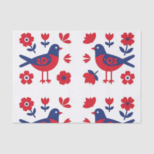 Papel De Seda Arte popular patrón floral pájaro rojo azul