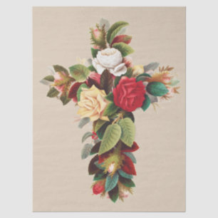 Papel De Seda Arte Religioso Cruz Botánica Antigua de Rosas