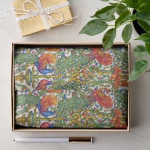 Papel De Seda Arte Retro Modernista Pavos Reales & Frutas por Wa