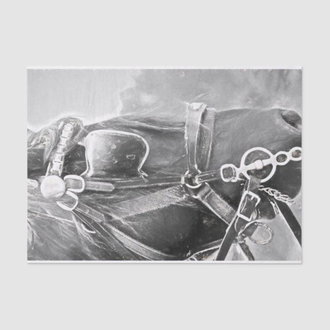 Papel De Seda Arte Rústico Negro Y Blanco De Caballo Occidental (Anverso)