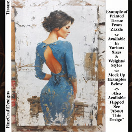 Papel De Seda Arte Texturizado, Dama Elegante en Azul EL4R Decou