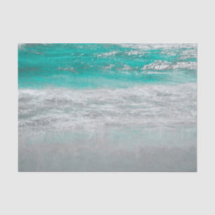 Papel De Seda Arte Tropical de Olas Oceánicas Costeras Turquesa 