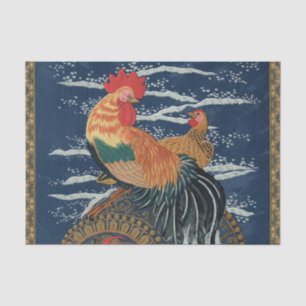 Papel De Seda Arte Vintage de Gallo Gallina Dragón Japonés