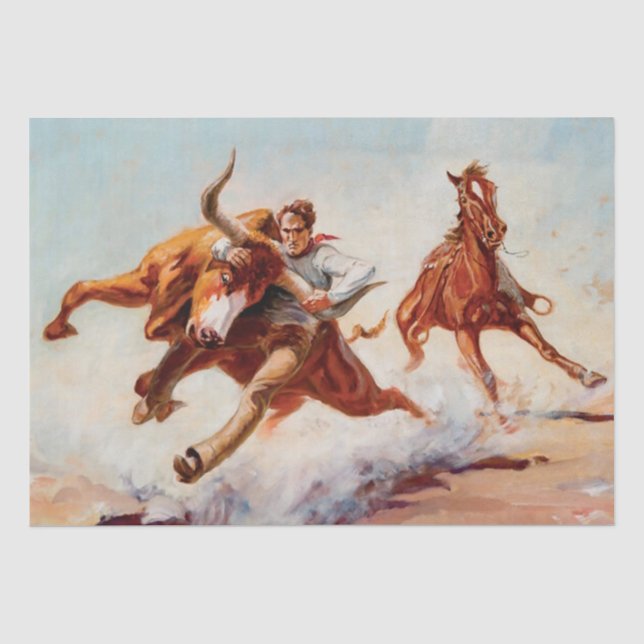 Papel De Seda Arte Western “Bull Dogger” de Will James (Anverso)