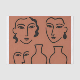 Papel De Seda Artes de línea minimalista Rostros y floreros Terr
