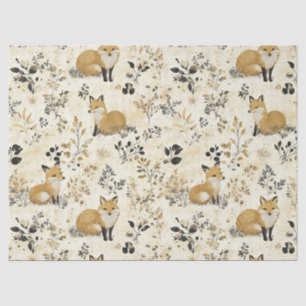 Papel De Seda Artes de Zorro de Oro Negro Patrón Floral