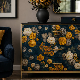 Papel De Seda Artesanía de decoupage botánico en azul marino y d