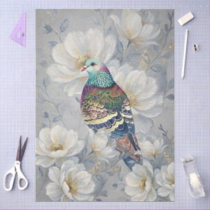 Papel De Seda Artesanía de decoupage de paloma floral colorida e