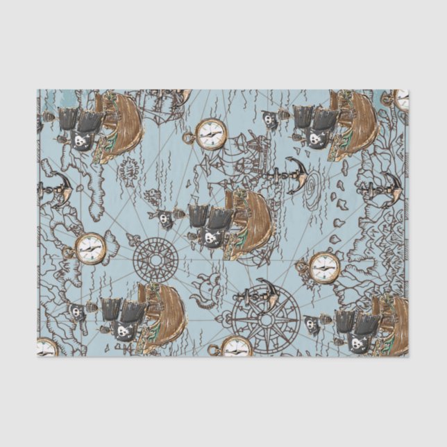 Papel De Seda Artesanía desvalida del mapa del buque pirata (Anverso)