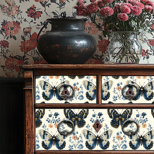 Papel De Seda Artesanía Floral De Mariposa Azul Y Crema Vintage