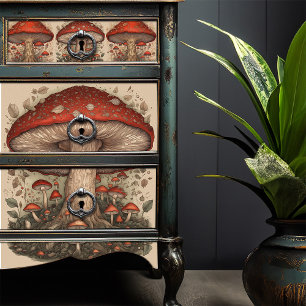 Papel De Seda Artesanía Rustic Red Mushroom Folk Art Decoupage