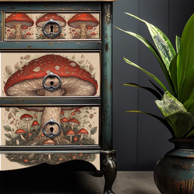 Papel De Seda Artesanía Rustic Red Mushroom Folk Art Decoupage (Subido por el creador)