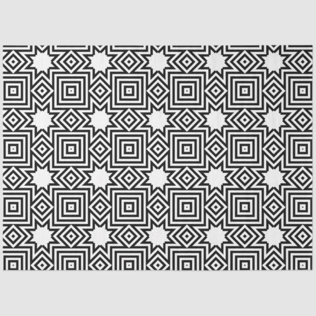 Papel De Seda Artista blanco negro gran estrella cuadrada geomét (Anverso)