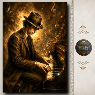 Papel De Seda Artista de piano masculino vintage de jazz dorado