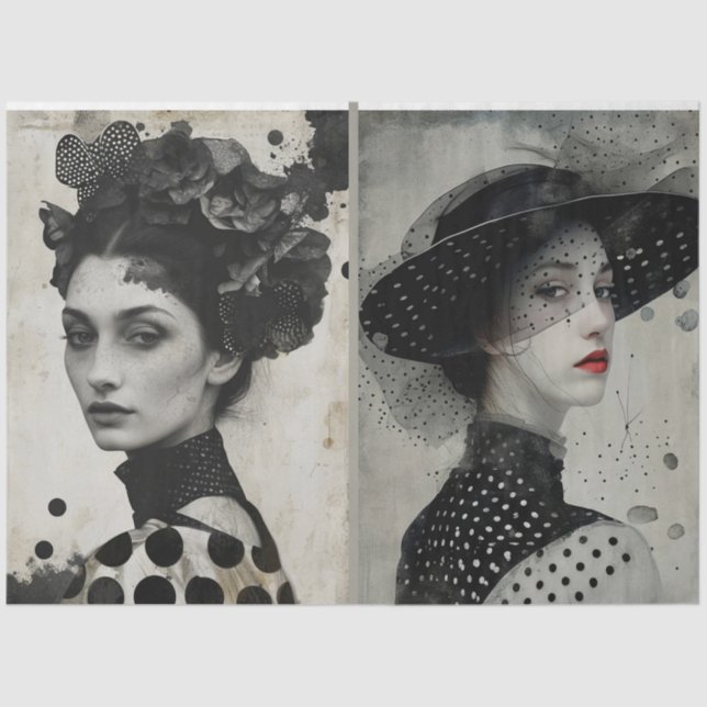 Papel De Seda Artistas medios mixtos Black White Grandes rostros (Anverso)