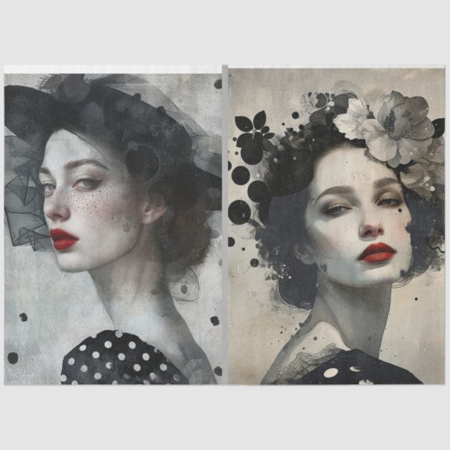 Papel De Seda Artistas medios mixtos Black White Grandes rostros (Anverso)