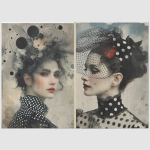 Papel De Seda Artistas medios mixtos Black White Ivory caras gra