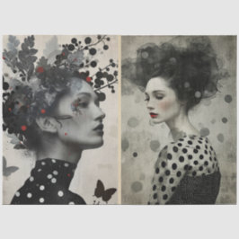 Papel De Seda Artistas medios mixtos Crema blanco negro rostros 