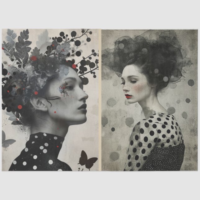 Papel De Seda Artistas medios mixtos Crema blanco negro rostros  (Anverso)