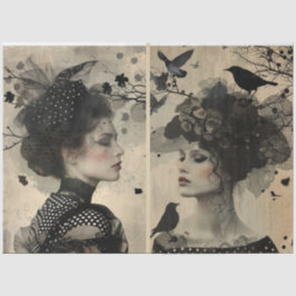 Papel De Seda Artistas medios mixtos Crema negra rostros grandes