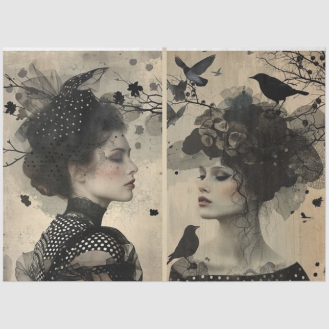 Papel De Seda Artistas medios mixtos Crema negra rostros grandes (Anverso)