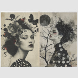 Papel De Seda Artistas medios mixtos Crema negra rostros grandes
