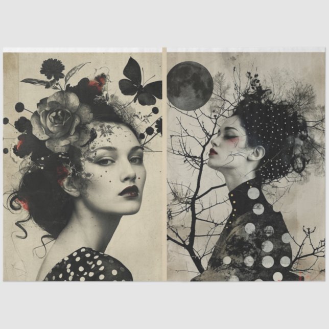 Papel De Seda Artistas medios mixtos Crema negra rostros grandes (Anverso)