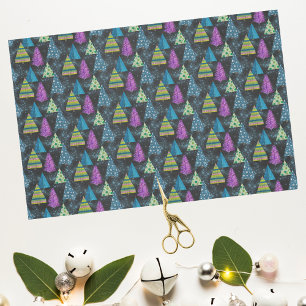 Papel De Seda Artsy Turquoise Magenta Árboles Verde azulados de 