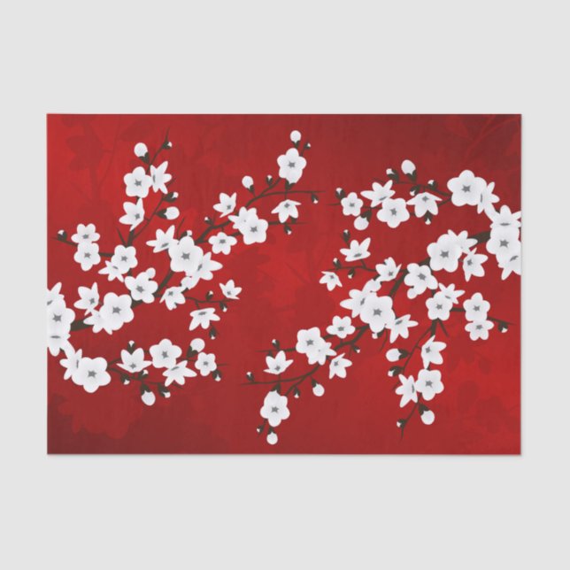 Papel De Seda Asia Floral White Cherry Blossom Red (Anverso)