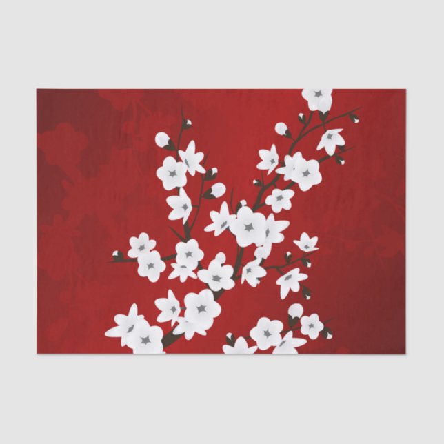 Papel De Seda Asia Floral White Cherry Blossom Red (Anverso)